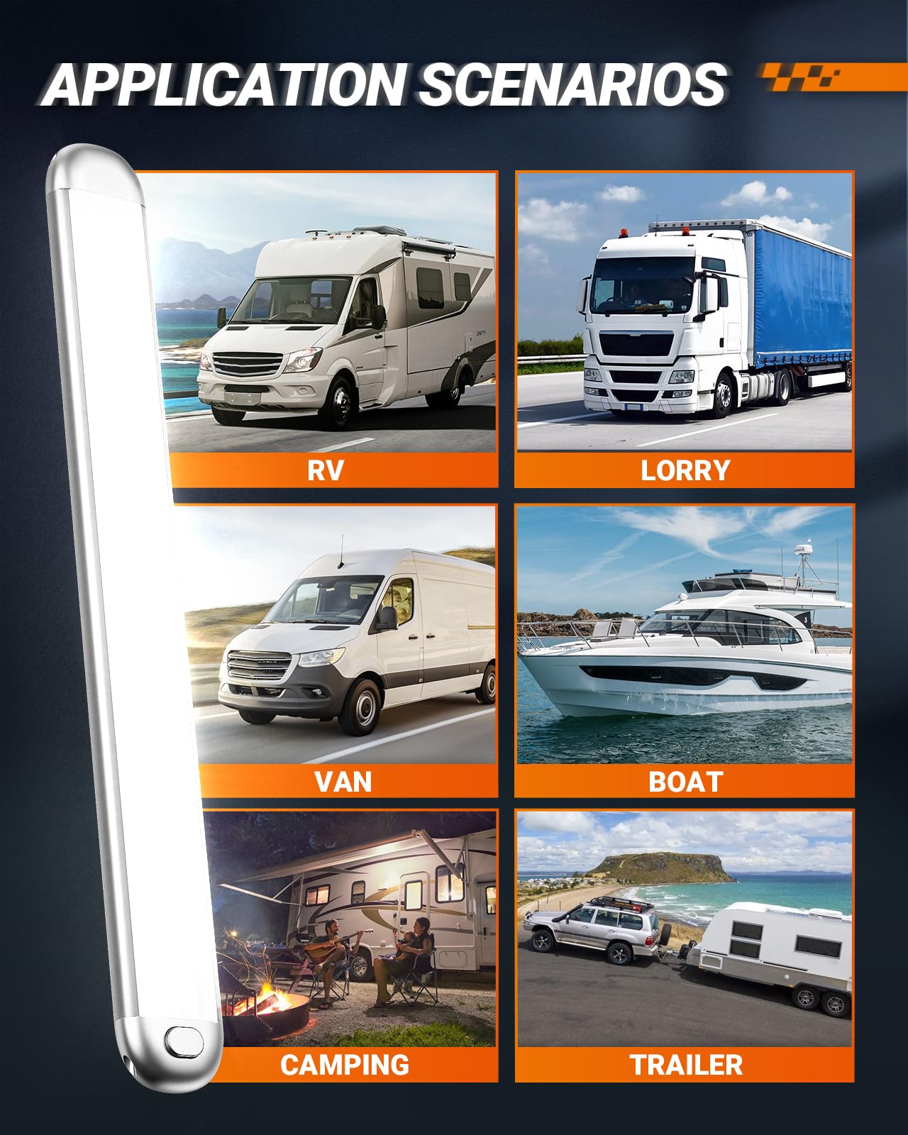 SEALIGHT 12V LED Interior Light Bar 1500LM 8W White Light Strip Pack of 6