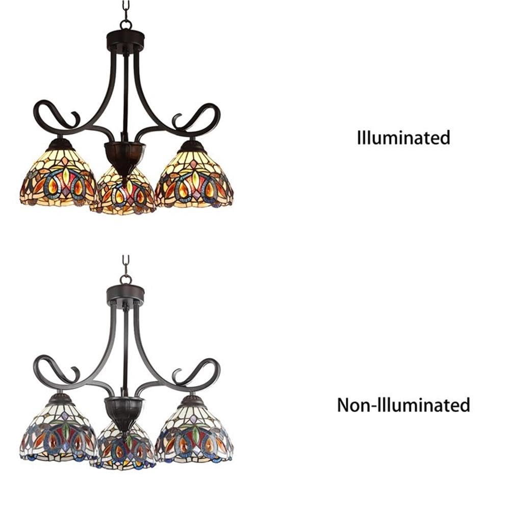 Chloe Lighting Mini Chandelier, Victorian Tiffany-Style, Dark Bronze, 3 Lights, 22in Wide, Multicolor, Model CH3T353BV22-DD3