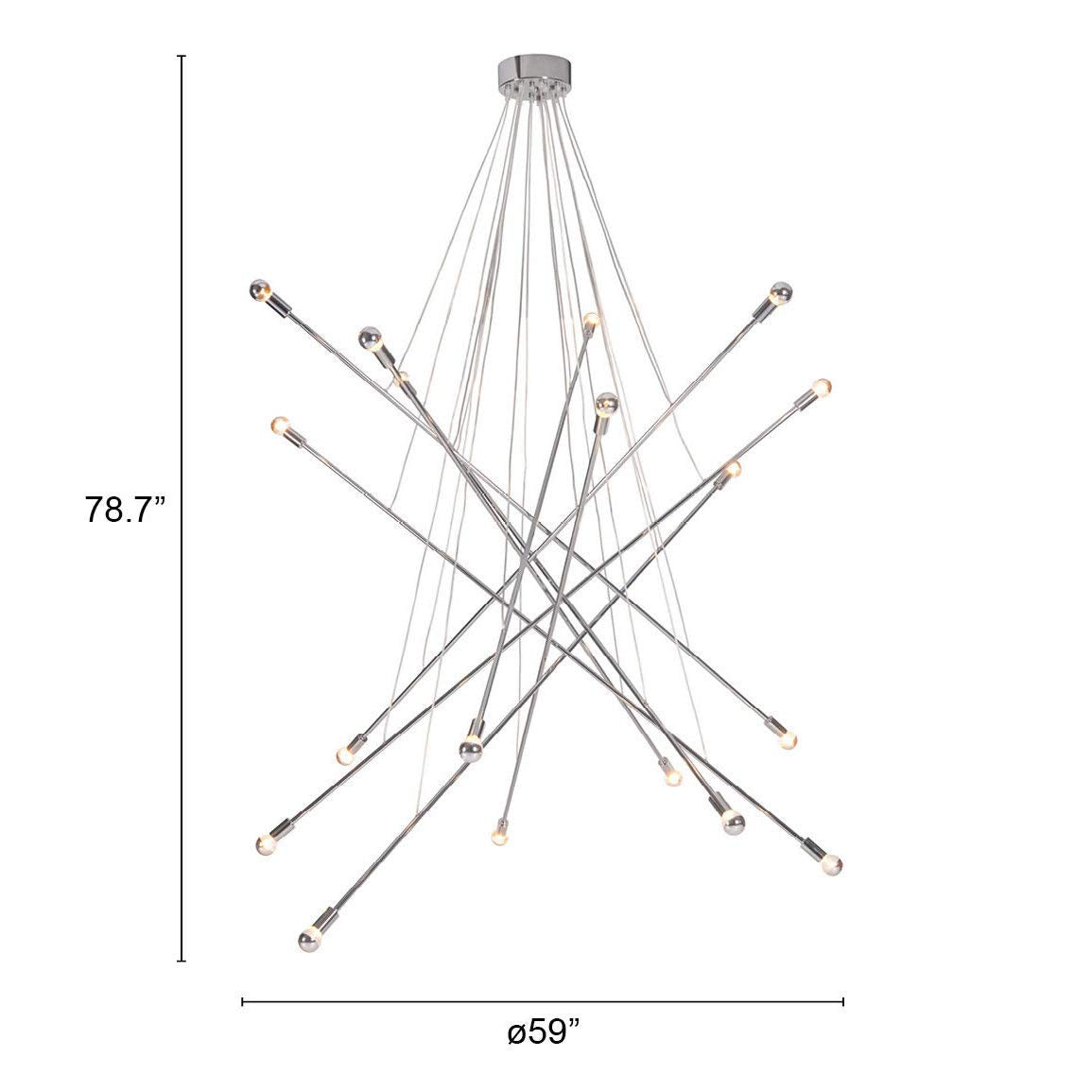 Zuo Belief Ceiling Lamp Chrome Alloy Steel 79in x 59in x 7in Model 50216