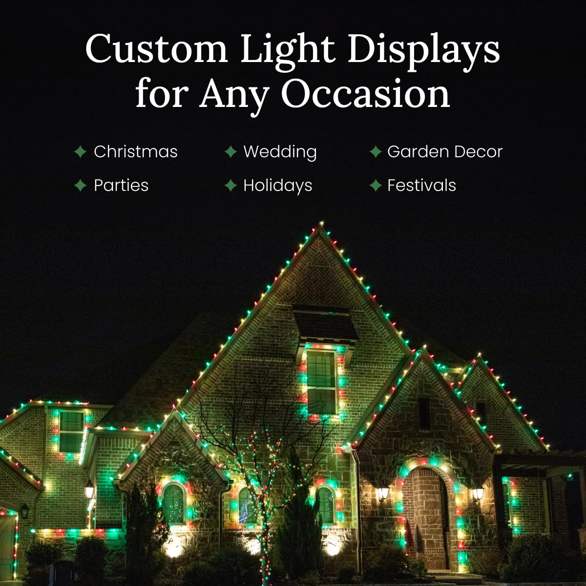 Christmas Designers Pro Christmas C9 Light Cord, 100 ft, 66 Bulb Sockets, 18” Spacing, Green Wire, 2 Sets of Plugs Included