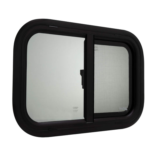RecPro RV Window Replacement - Teardrop Style, Horizontal Sliding, 21inW x 14inH, Black, Model RP-WIN, Made in USA