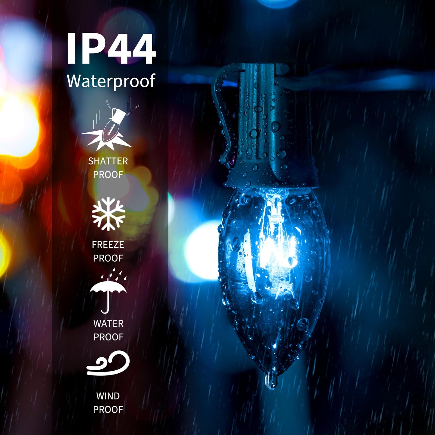 Minetom C9 Outdoor Christmas String Lights, 25 FT, Blue and Clear Bulbs, Green Wire, Model GYPI-O257AU