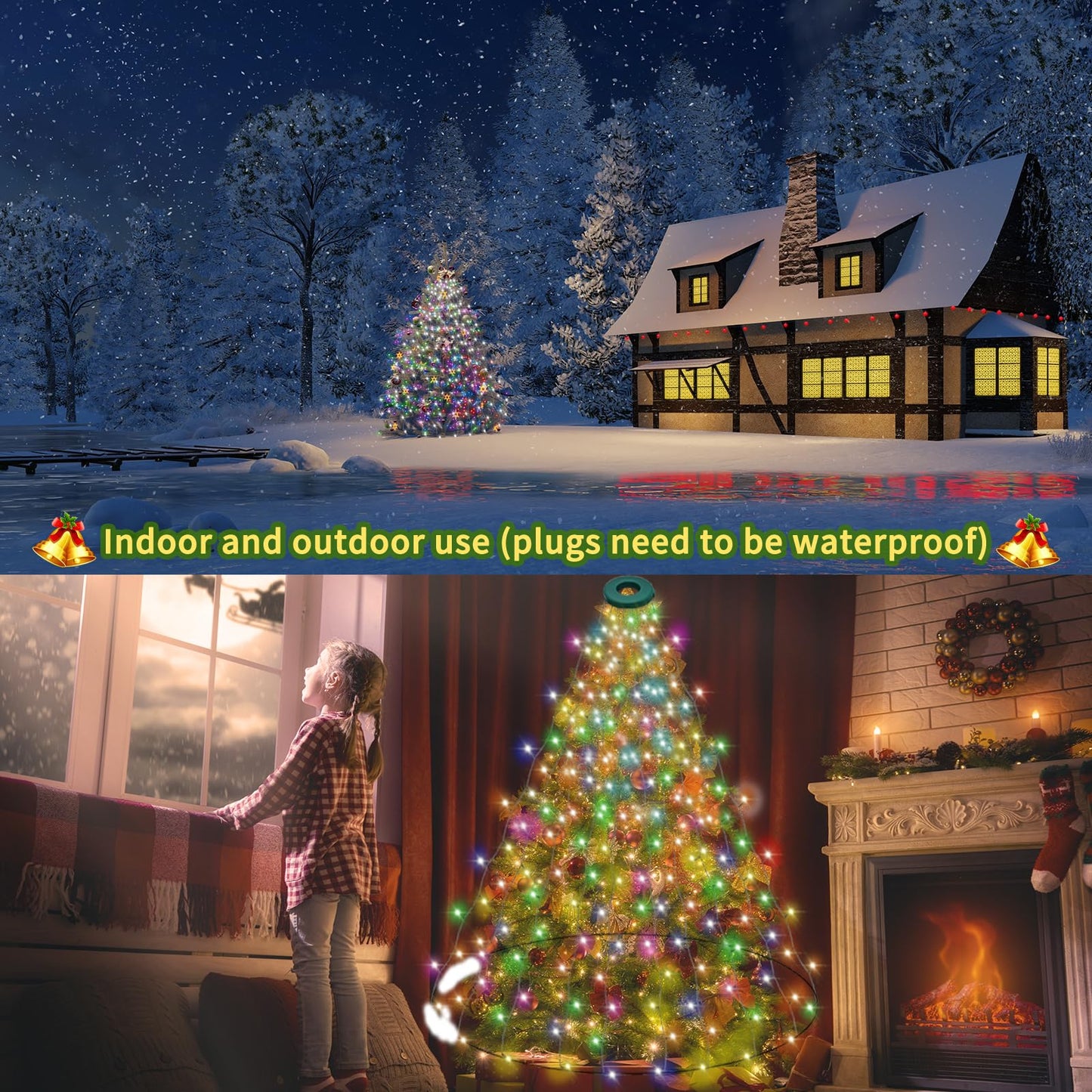 VIL Christmas Tree Lights, 8.2Ft 16 Line 448 LED, Dimmable Multicolor Waterfall String Light, Model SW-LSL-2.5-448