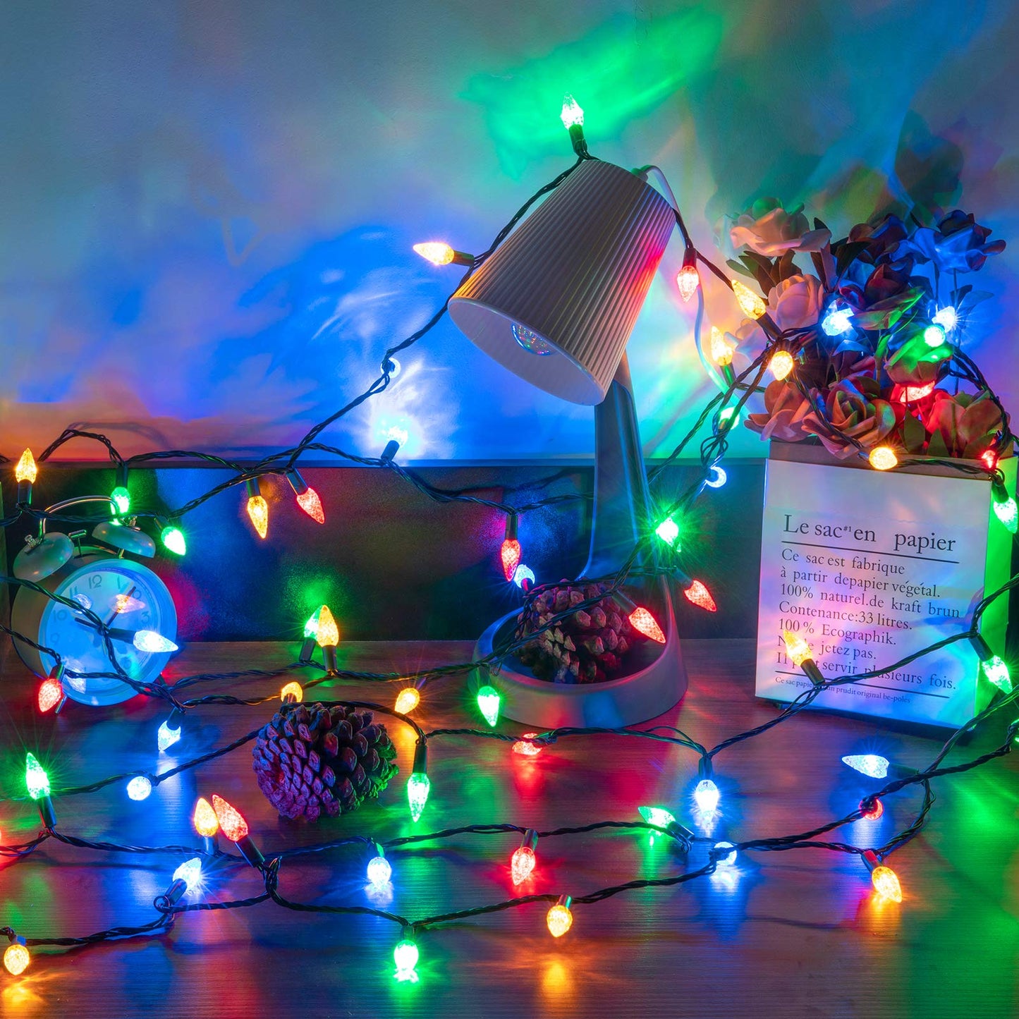 AWQ 200LED C6 Christmas String Lights, 66 FT, Multicolor, Waterproof, 8 Modes, Timer Function, Model JT-EL/FC300V0300
