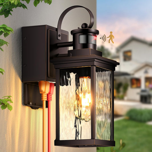 OPAXIS Wall Mount Exterior Lighting Fixture with Motion Sensor, GFCI Outlet, Aluminum, 1-Pack, Oil Rubbed Bronze Gold Trim, Model P81611