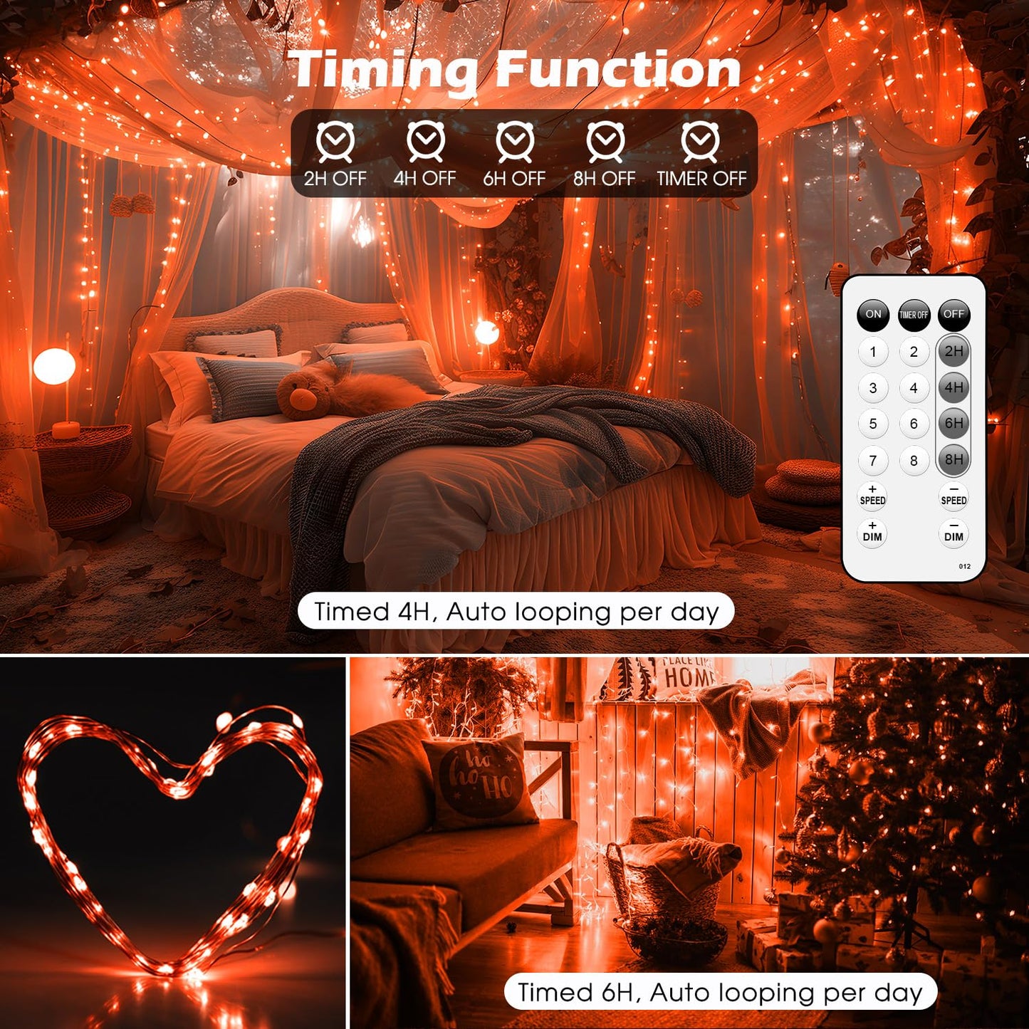 yietNL Fairy Lights 72ft 220 LED USB Twinkle String Lights, Silver Wire, Remote, Timer, 8 Modes, Waterproof, Orange