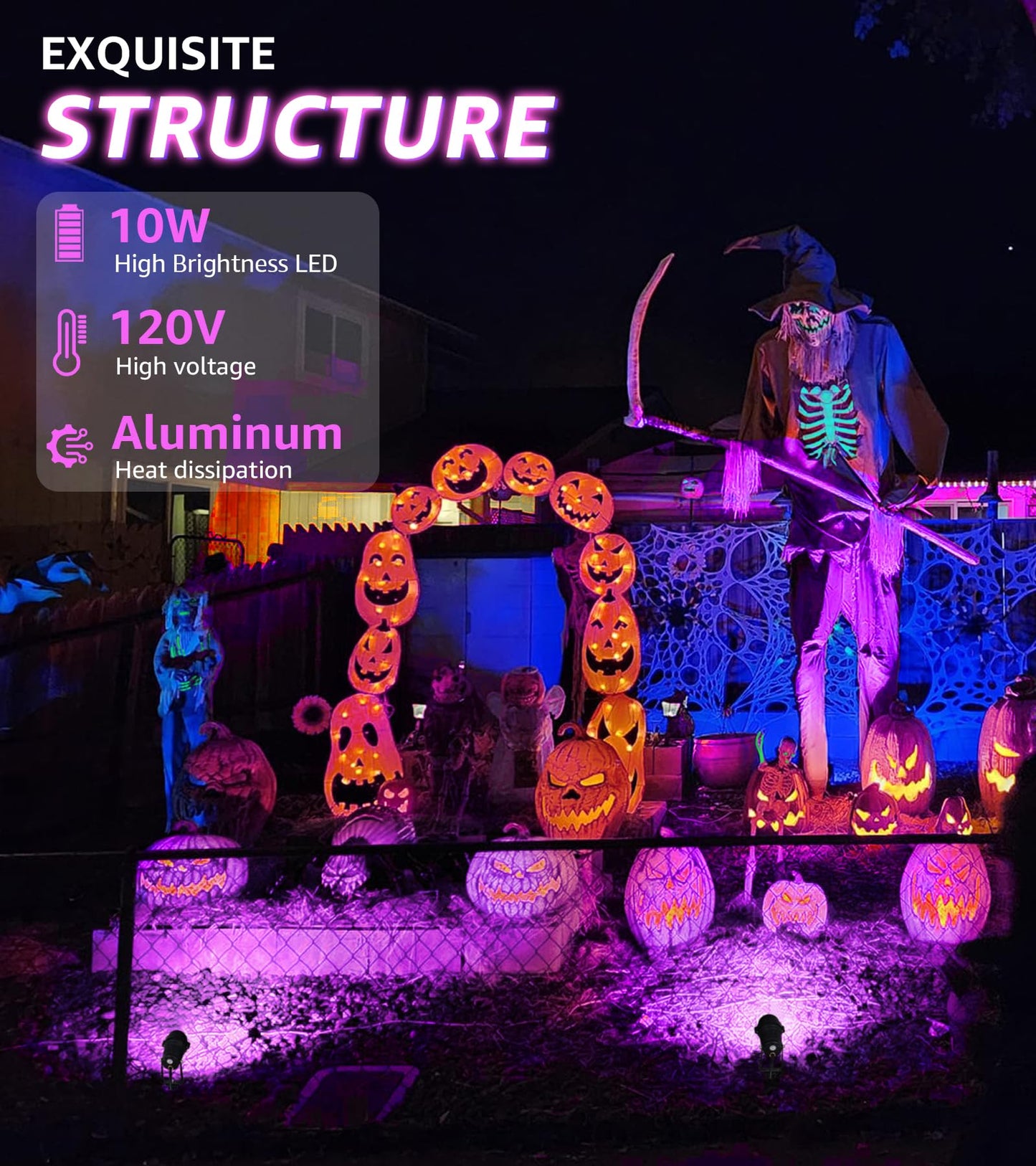 SUNVIE Outdoor Blacklight Spotlight 10W with Photocell Sensor, Waterproof, Purple, Aluminum, Model CHZP1001, 1 Pack