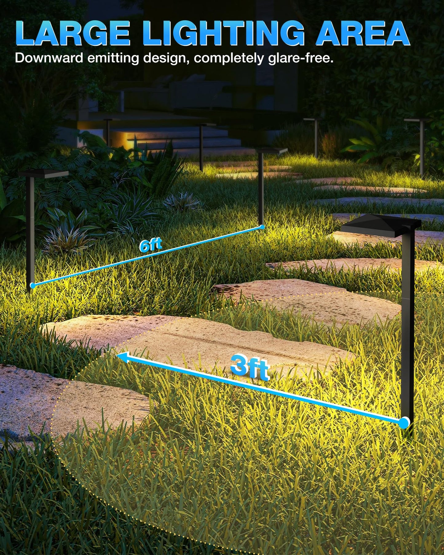 SUNVIE LED Landscape Path Lights, 5W Anti-Glare, 3000K Soft White, Cast-Aluminum, 12 Pack, Wired 12-24V Outdoor Lighting